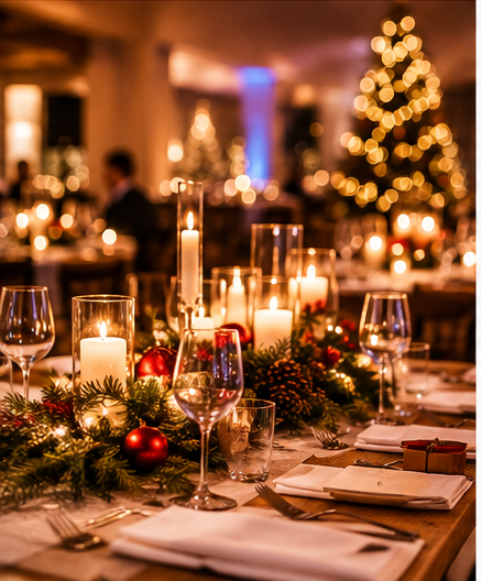 Festlich gedeckter Tisch bei einer Weihnachtsfeier